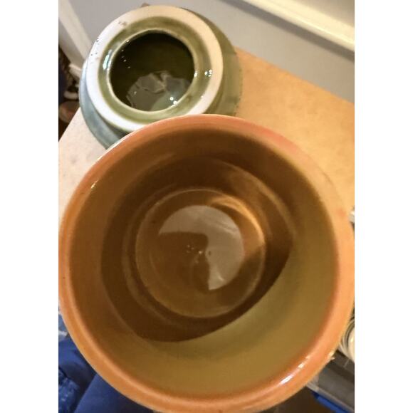 Vintage Majolica-Style Leaf Canister Jar Green Basketweave Autumn Motif 6.5” - Picture 3 of 5